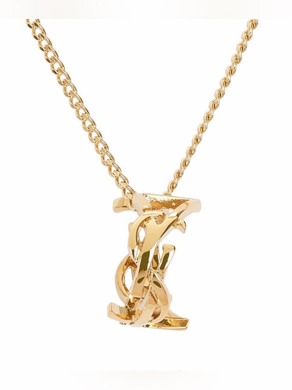 SAINT LAURENT YSL pendant gold tone necklace